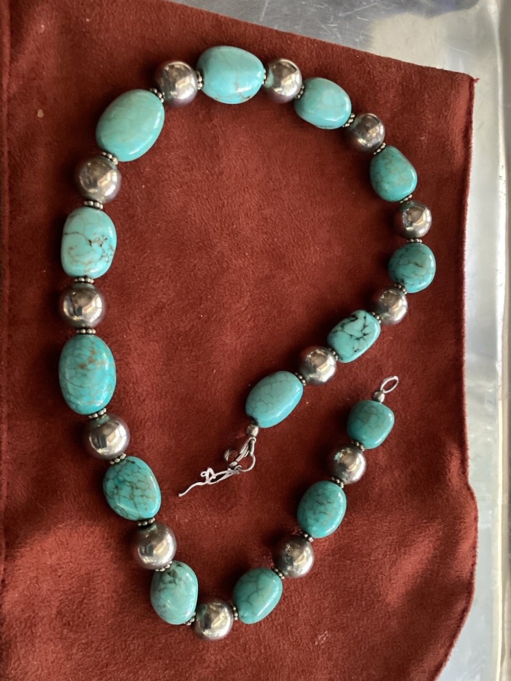 Turquoise Bead Necklace with Silver Accents - Stylish Women's Jewelry